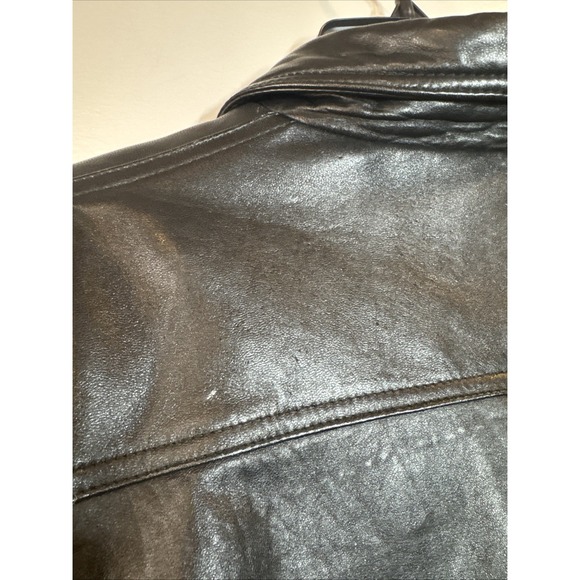 Vintage AGGIO Black Leather Bomber Jacket Mens Large Motorcycle Biker Streetwear - Picture 6 of 11